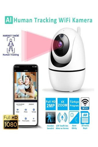 Al Human Tracking OEM Hareket Sensörlü Gece Görüşlü Kablosuz Full HD IP Bebek Kamerası