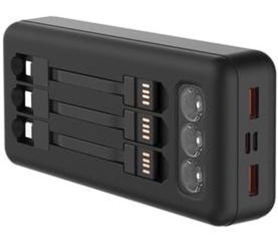 Yosonda A72 20000 mAh Hızlı Şarj Işıklı Dijital Göstergeli Micro USB & Lightning Çoklu Bağlantı Kablolu Powerbank Siyah