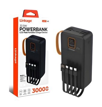 Linkage LKP42 30000 mAh Hızlı Şarj Dijital Göstergeli Lightning & Type C Çoklu Bağlantı Kablolu Powerbank Siyah