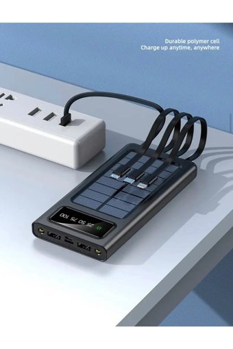 Axya Panelli 30000 mAh Güneş Enerjili Hızlı Şarj Mıknatıslı Işıklı Micro USB Kablolu Powerbank Siyah