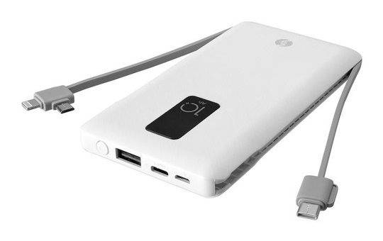 S-link Ip T100c 10000 mAh Hızlı Şarj Dijital Göstergeli Lightning & Micro USB & Type C Çoklu Bağlantı Kablolu Powerbank Beyaz