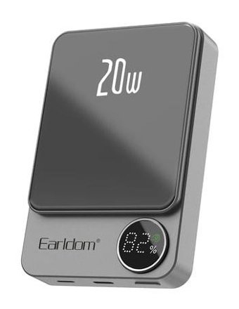 Peeq Earldom PD24 10000 mAh Hızlı Şarj Dijital Göstergeli USB Type C Kablosuz Powerbank Gri