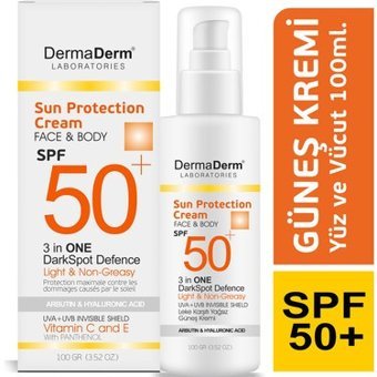 Dermaderm Renksiz 50 Faktör Hassas Ciltler İçin Leke Karşıtı Yaşlanma Karşıtı Mineral Filtreli Suya Dayanıklı Yüz ve Vücut Güneş Kremi 100 gr