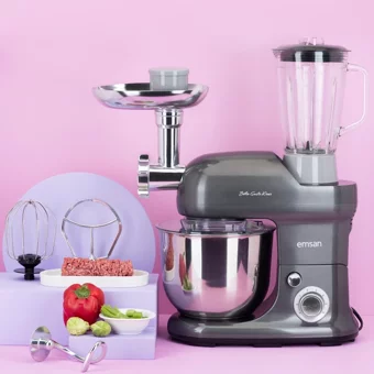 Emsan Bella Gusto Maxi Aliminyum Döküm 1300 W 5 lt Stand Hamur Yoğurma ve Mutfak Şefi Antrasit
