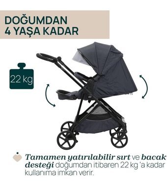 Chicco Seety Katlanabilir Tek Elle Kapanan Tam Yatar Bebek Arabası Gri