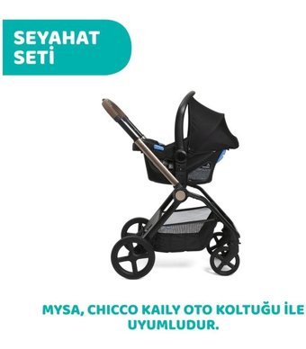 Chicco Mysa Çift Yönlü Katlanabilir Tek Elle Kapanan 360 Derece Dönen Tam Yatar Travel Sistem Bebek Arabası Siyah