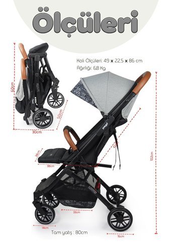 Prego Lotus Katlanabilir Tek Elle Kapanan 360 Derece Dönen Tam Yatar Kabin Tipi Puset Bebek Arabası Füme