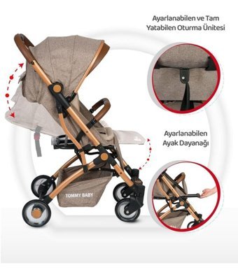 Tommy Baby Golf Katlanabilir 360 Derece Dönen Kabin Tipi Puset Bebek Arabası Kahverengi