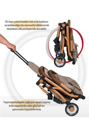Tommy Baby Golf Katlanabilir 360 Derece Dönen Kabin Tipi Puset Bebek Arabası Kahverengi