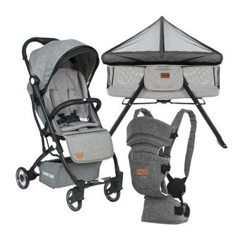 Tommy Baby İnci Çift Yönlü Katlanabilir Tek Elle Kapanan 360 Derece Dönen Kabin Tipi Puset Bebek Arabası Gri