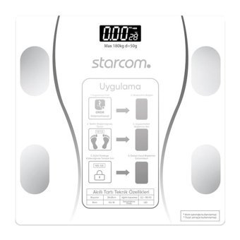 Starcom ST-54 Yağ Ölçen Vücut Analizi Yapan Bluetoothlu Kas Ölçen Cam Dijital Akıllı Tartı Beyaz