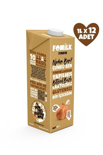 Fomilk Vegan Fındık Sütü Laktozsuz 12'li 1 lt