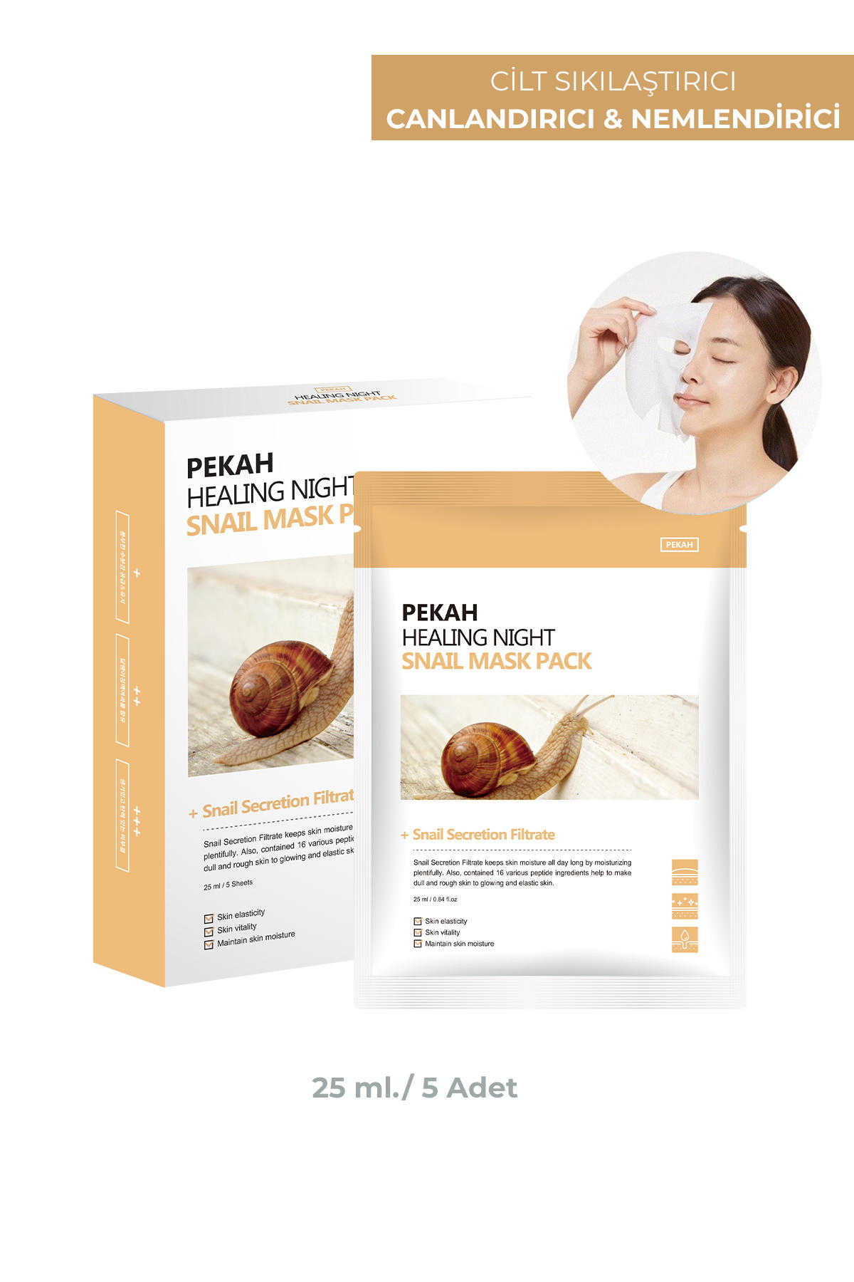 Pekah Salyangoz Özlü Peptit İçeren Nemlendirici Krem Yüz Maskesi
