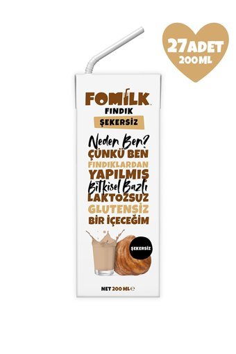Fomilk Şekersiz Fındık Sütü Laktozsuz 27'li 200 ml