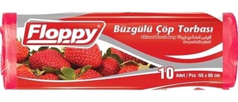 Floppy Çilekli Kokulu Büzgülü Orta Boy 55x60 cm Çöp Poşeti 10 Adet Kırmızı