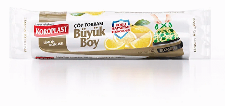 Koroplast Limon Kokulu Büzgülü Büyük Boy 65x70 cm Çöp Poşeti 20 Adet Sarı