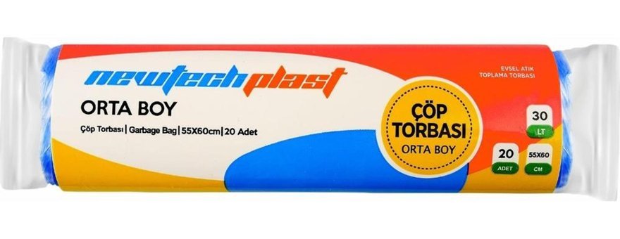 Newtechplast Kokulu Orta Boy 55x60 cm Çöp Poşeti 5x20 Adet Mavi