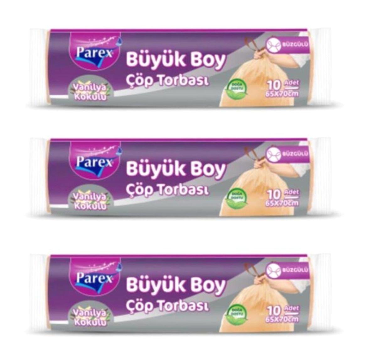 Parex Vanilya Kokulu Büzgülü Büyük Boy 65x70 cm Çöp Poşeti 3x10 Adet Turuncu