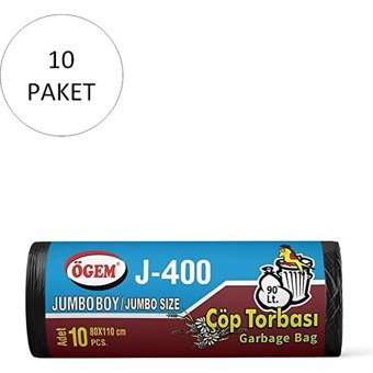 Ögem Kokulu Jumbo Boy 80x110 cm Çöp Poşeti 10x10 Adet Siyah