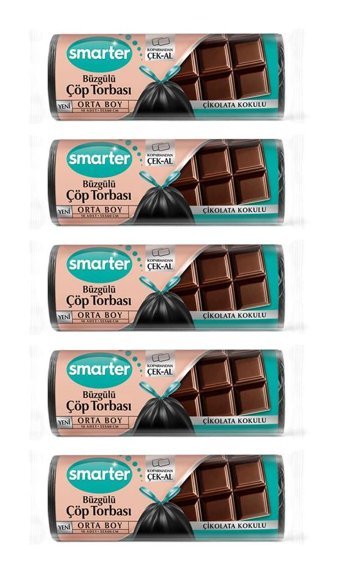 Smarter Çikolata Kokulu Büzgülü Büyük Boy 55x60 cm Çöp Poşeti 5x10 Adet Siyah