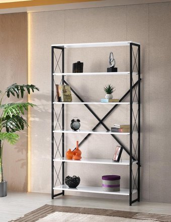 Sivas Gözde Mobilya Ferforje 5 Raflı Ahşap 100x30x180 cm Beyaz
