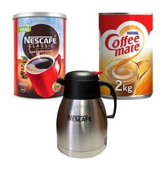 Nescafe Classic Teneke Granül Kahve 1 kg + Nestle Coffee Mate 2 kg + Termos