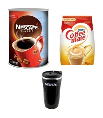 Nescafe Classic Teneke Granül Kahve 1 kg + Nestle Coffee Mate 500 gr + Thermo Mug