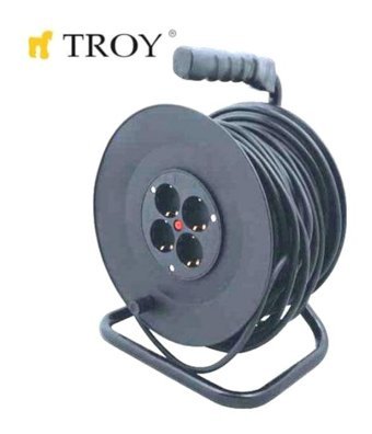Troy 24050 3500 W Kalın Akım Korumalı 4'lü 50 m Makaralı Uzatma Kablosu Siyah