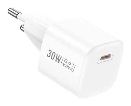 Wiwu Wi-U006 Gan Tech PD USB C Kablolu 30 W Hızlı Şarj Aleti Beyaz