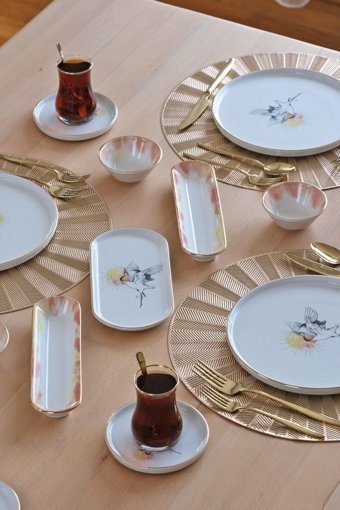 Glore Sunset 32 Parça 6 Kişilik Çok Renkli Desenli Seramik Kahvaltı Takımı