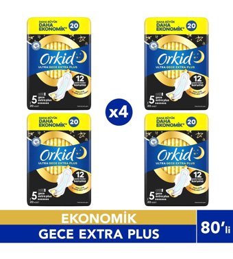 Orkid Ultra Gece Ekstra Plus Ultra İnce 20'li Hijyenik Ped 4 Adet