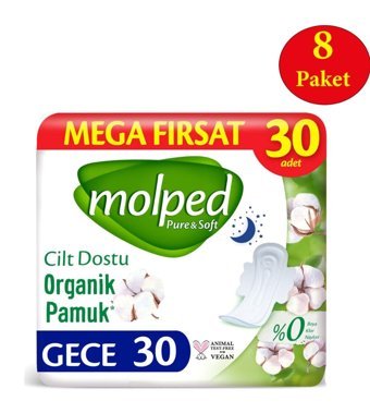 Molped Pure&Soft Organik Antialerjik Ultra İnce 30'lu Hijyenik Ped 8 Adet