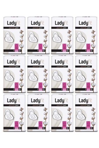 Lady Fit Pamuk Uzun Organik Antialerjik İnce 20'li Hijyenik Ped 12 Adet