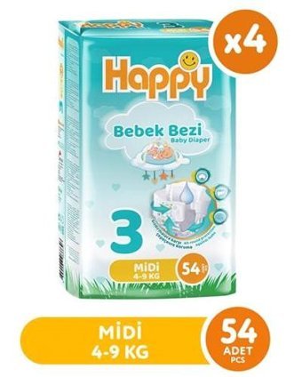 Happy Midi 3 Numara Bantlı Bebek Bezi 4x54'lı