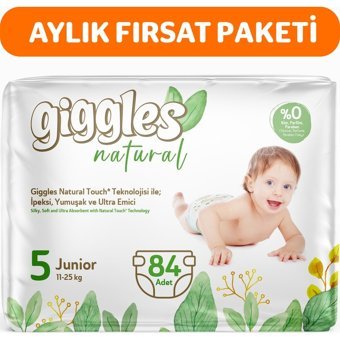 Giggles Natural Juniour Pamuklu 5 Numara Organik Bantlı Bebek Bezi 84'lü