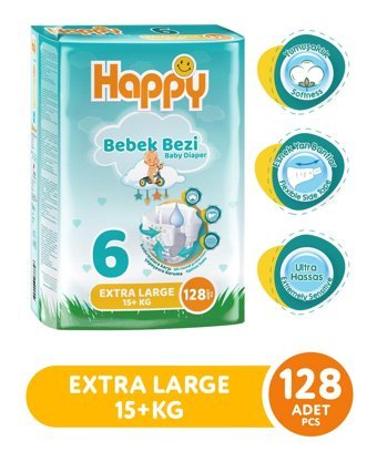 Happy Extra Large 6 Numara Bantlı Bebek Bezi 4x32'li