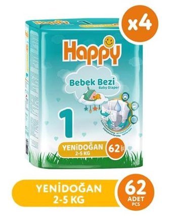 Happy Yenidoğan 1 Numara Bantlı Bebek Bezi 4x62'li