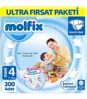 Molfix Ultra Fırsat Paketi Maxi 4 Numara Bantlı Bebek Bezi 3x100'lü
