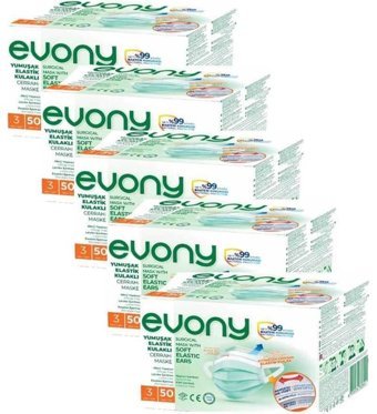 Evony Tek Kullanımlık 3 Katlı Lastikli Telli 5x50 Adet Yetişkin Maske