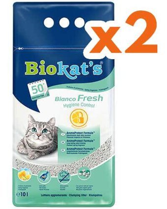 Biokats Bianco Fresh Topaklanan İnce Taneli Bentonit Kedi Kumu 2x10 lt