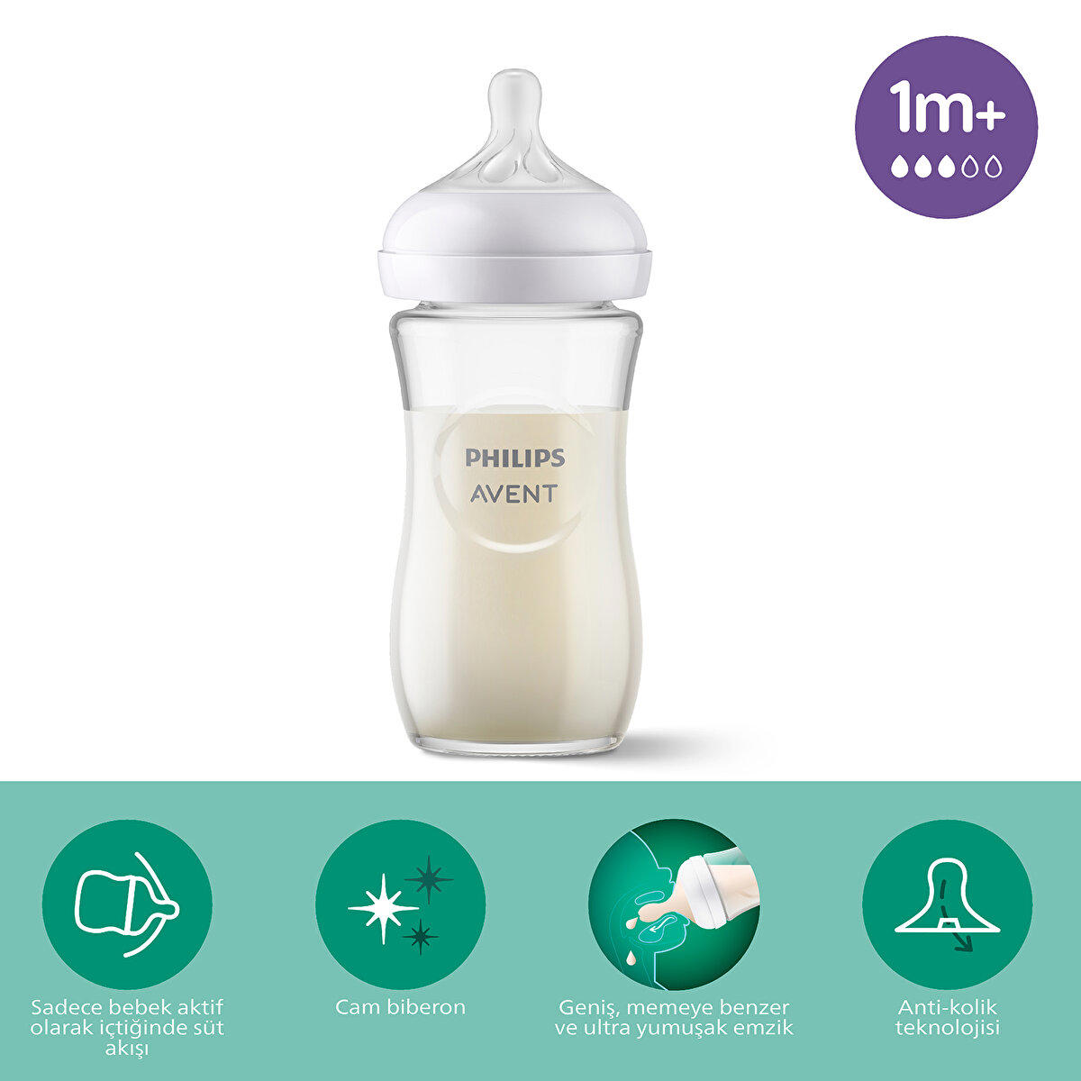 Philips Avent Natural Cam Gaz Yapmayan Antikolik Yenidoğan Yavaş Akışlı 1+ Ay Beyaz Biberon 240 ml