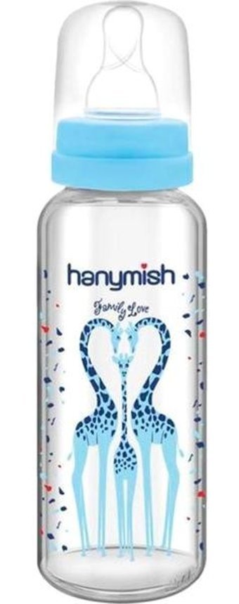Hanymish 402 Cam Gaz Yapmayan Antikolik Yenidoğan Yavaş Akışlı 0-6 Ay Desenli Mavi Biberon 240 ml