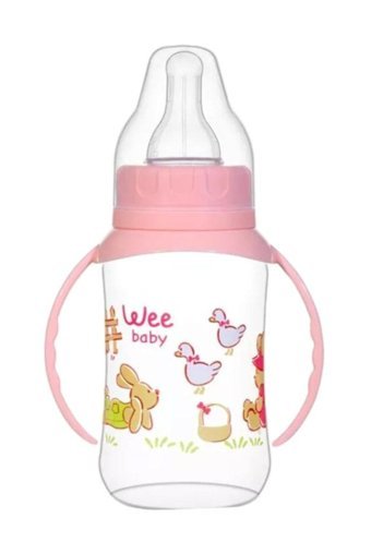 Wee Baby 744 Polipropilen Kulplu 6-18 Ay Desenli Pembe Biberon 150 ml