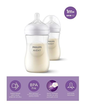 Philips Avent Natural Polipropilen Gaz Yapmayan Antikolik Yenidoğan Yavaş Akışlı 1+ Ay Şeffaf Biberon Seti 2x260 ml