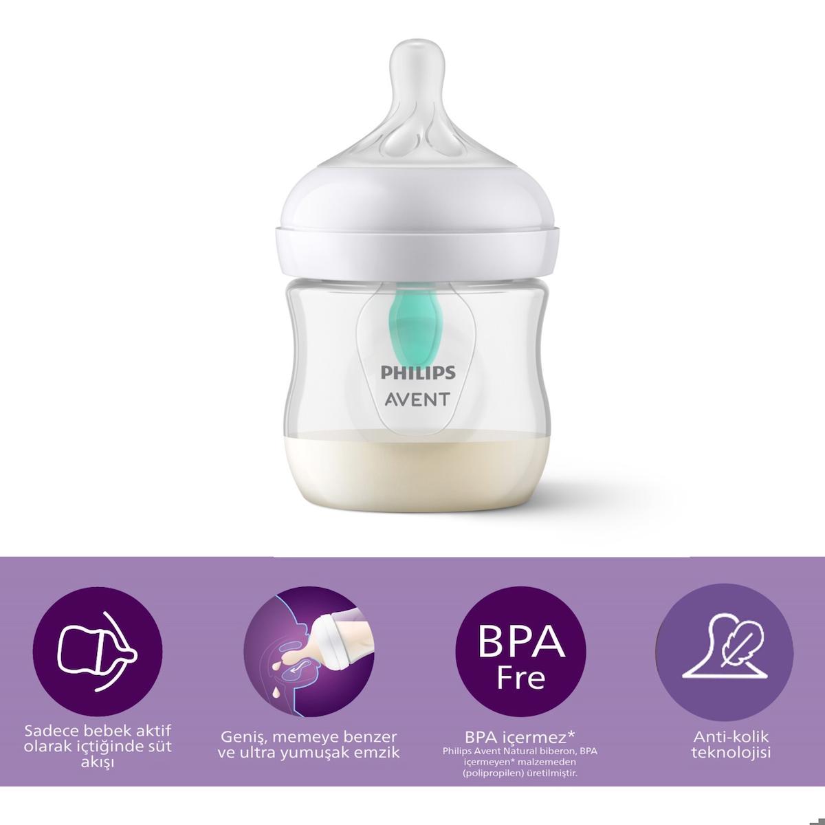 Philips Avent Natural Polipropilen Gaz Yapmayan Antikolik Yenidoğan Yavaş Akışlı 0+ Ay Şeffaf Biberon 125 ml