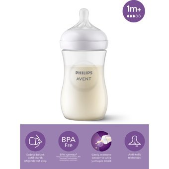 Philips Avent Polipropilen Gaz Yapmayan Antikolik Yenidoğan Yavaş Akışlı 1+ Ay Şeffaf Biberon 260 ml