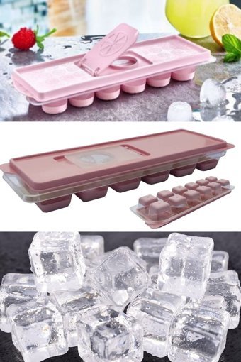 Utelips Plastik Kapaklı Pembe Kare Buz Kalıbı