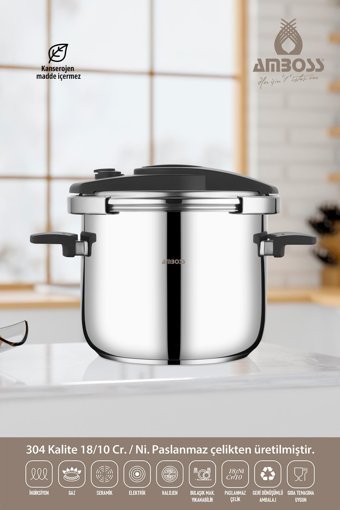 Amboss Enio Plus Normal Kapak İndüksiyon 10 lt Düdüklü Tencere Siyah