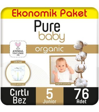 Pure Baby Junior 5 Numara Organik Cırtlı Bebek Bezi 76 Adet