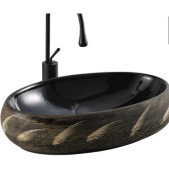Lena E-9051 Klasik Tekli 60 cm Seramik Tezgah Üstü Oval Lavabo Siyah